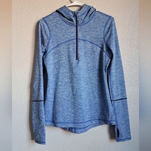 Zella Blue Quarter Sleeve Thumb Hole Activewear Hooded Longsleeve Top Size Small